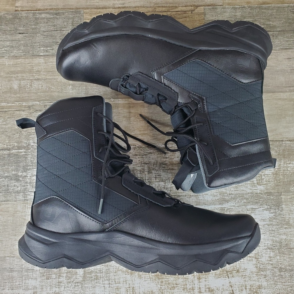 Under Armour Stellar G2 Mens Tactical Boots Sz 13 Black Leather Mid Top Lace-Up